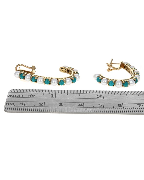 Alternating Pearl and Turquoise J Earrings